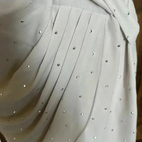 Express Chiffon One Shoulder Sleeveless Mini Dress Rhinestone Short Womens 6 - Picture 9 of 12